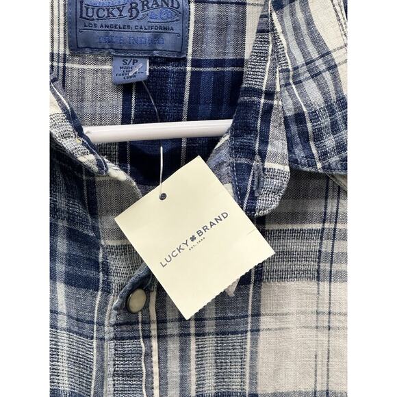 Lucky Brand Shirt Mens Small Pearl Snap Western True Indigo Plaid Cowboy NWT - Picture 2 of 8